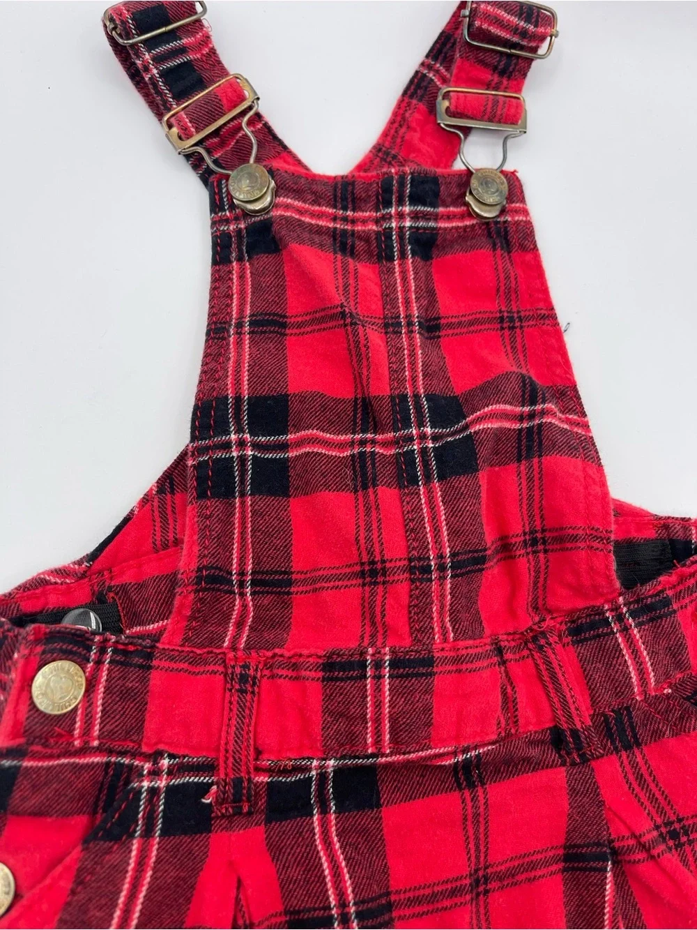 Chill pop Y2K toddler red black plaid overalls dress size 3T